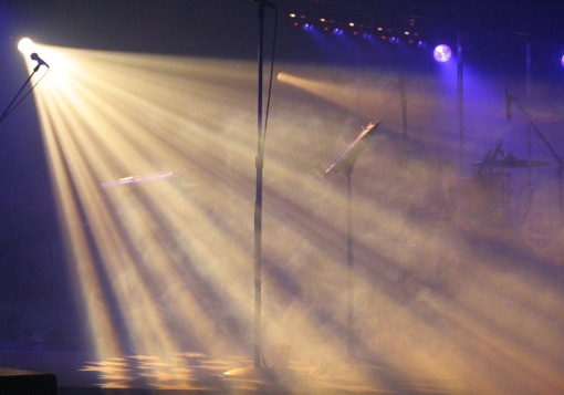 Microphone on stage with smoke