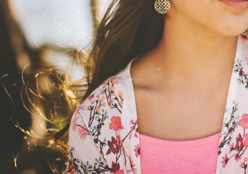 Girl in pink shirt.